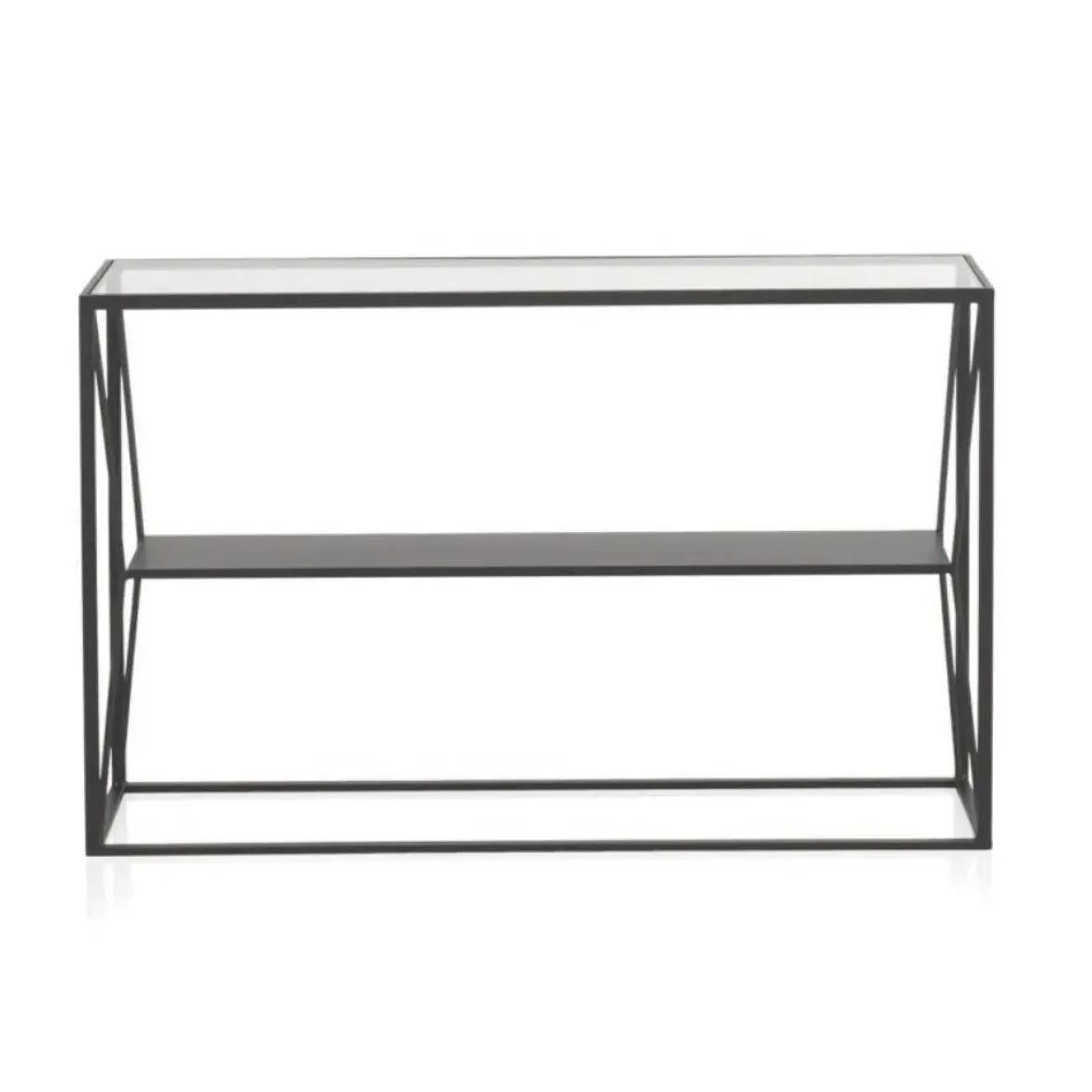 Consola de metal en color negro con sobre rectangular de Cristal de 120 cm GABAR 10940