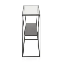 Consola de metal en color negro con sobre rectangular de Cristal de 120 cm GABAR 10940