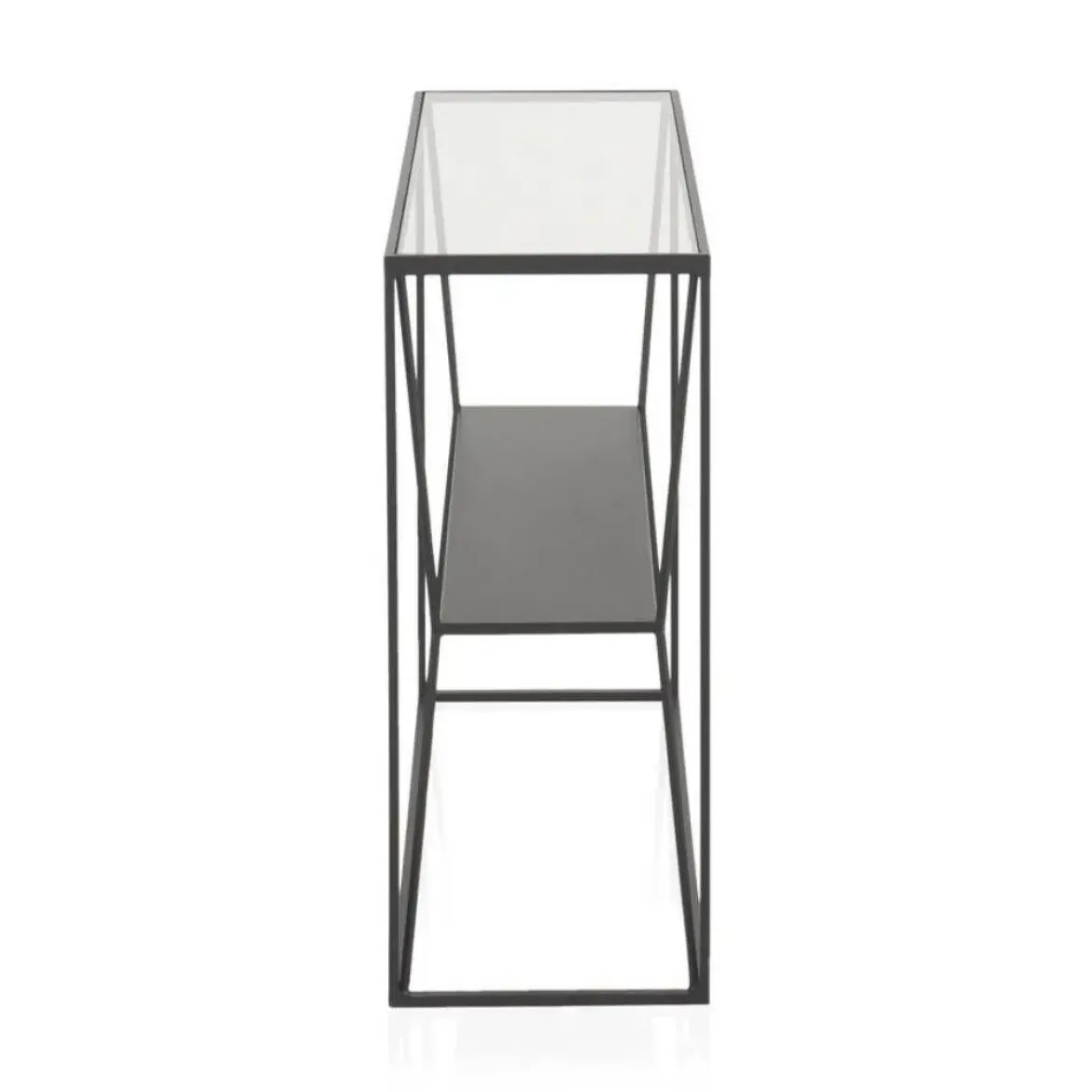 Consola de metal en color negro con sobre rectangular de Cristal de 120 cm GABAR 10940