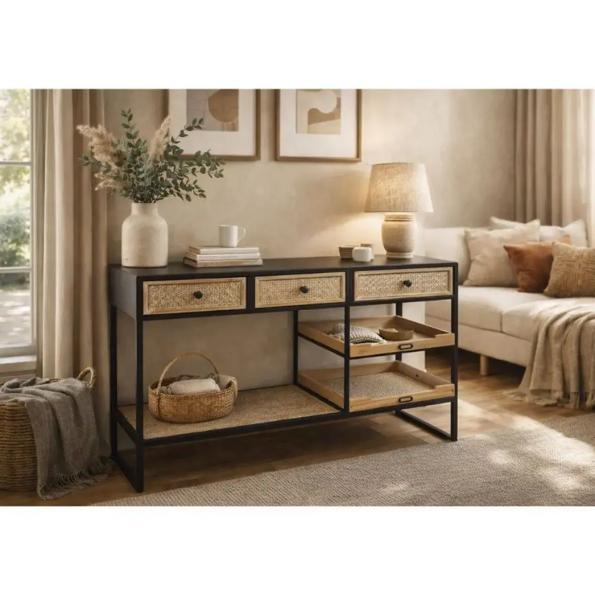 Consola de Metal y Madera con Cajones MB-211202