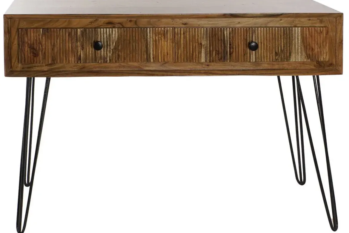 Consola de Recibidor de Acacia con 2 Cajones y Patas de Metal MB-177696