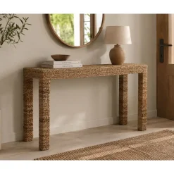 Consola de Recibidor de Fibra Natural y Madera de Teca MB-220078