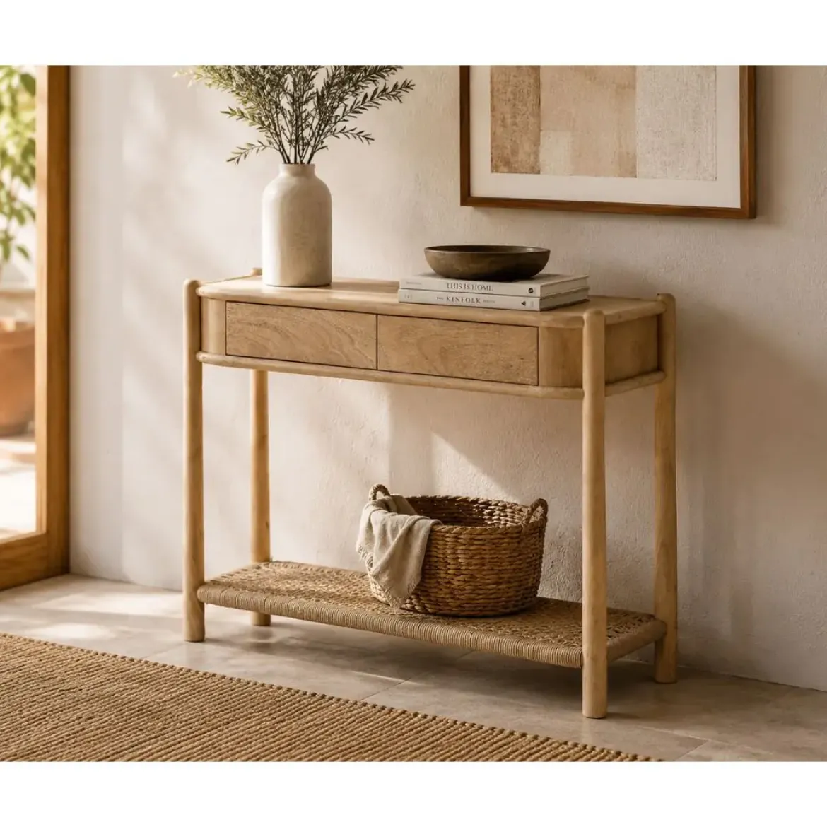 Consola de Recibidor de Madera de Acacia con 2 Cajones MB-226689