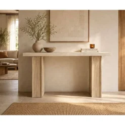 Consola de Recibidor en Olmo Macizo con Mármol Travertino MB-226313