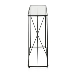 Consola de tubos de metal en color negro con sobre rectangular de Cristal GABAR 10943