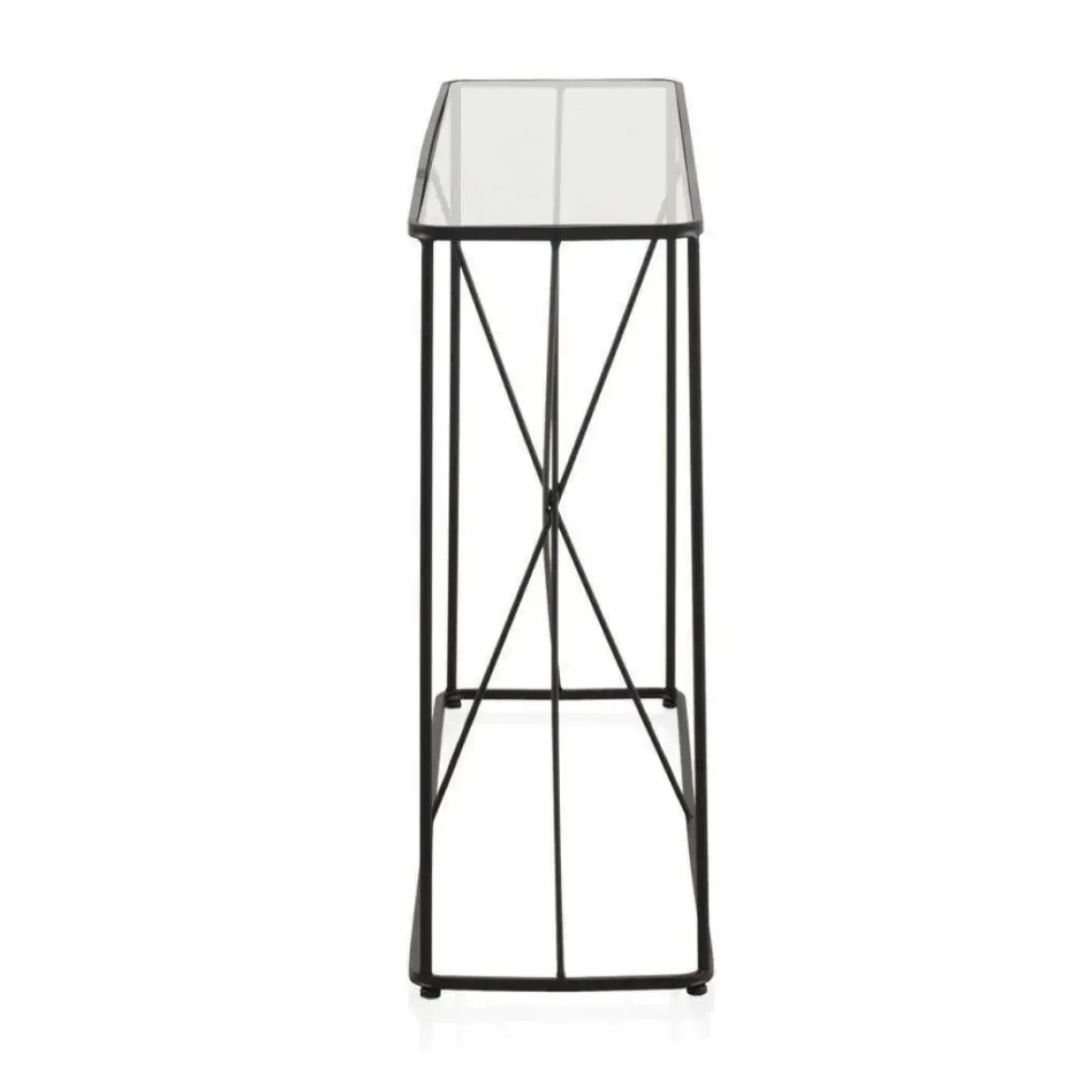 Consola de tubos de metal en color negro con sobre rectangular de Cristal GABAR 10943