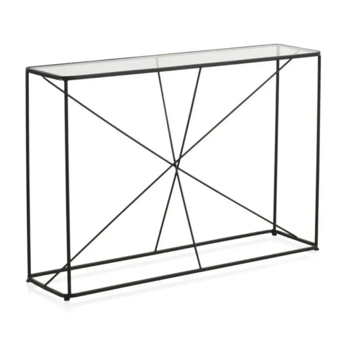 Consola de tubos de metal en color negro con sobre rectangular de Cristal GABAR 10943