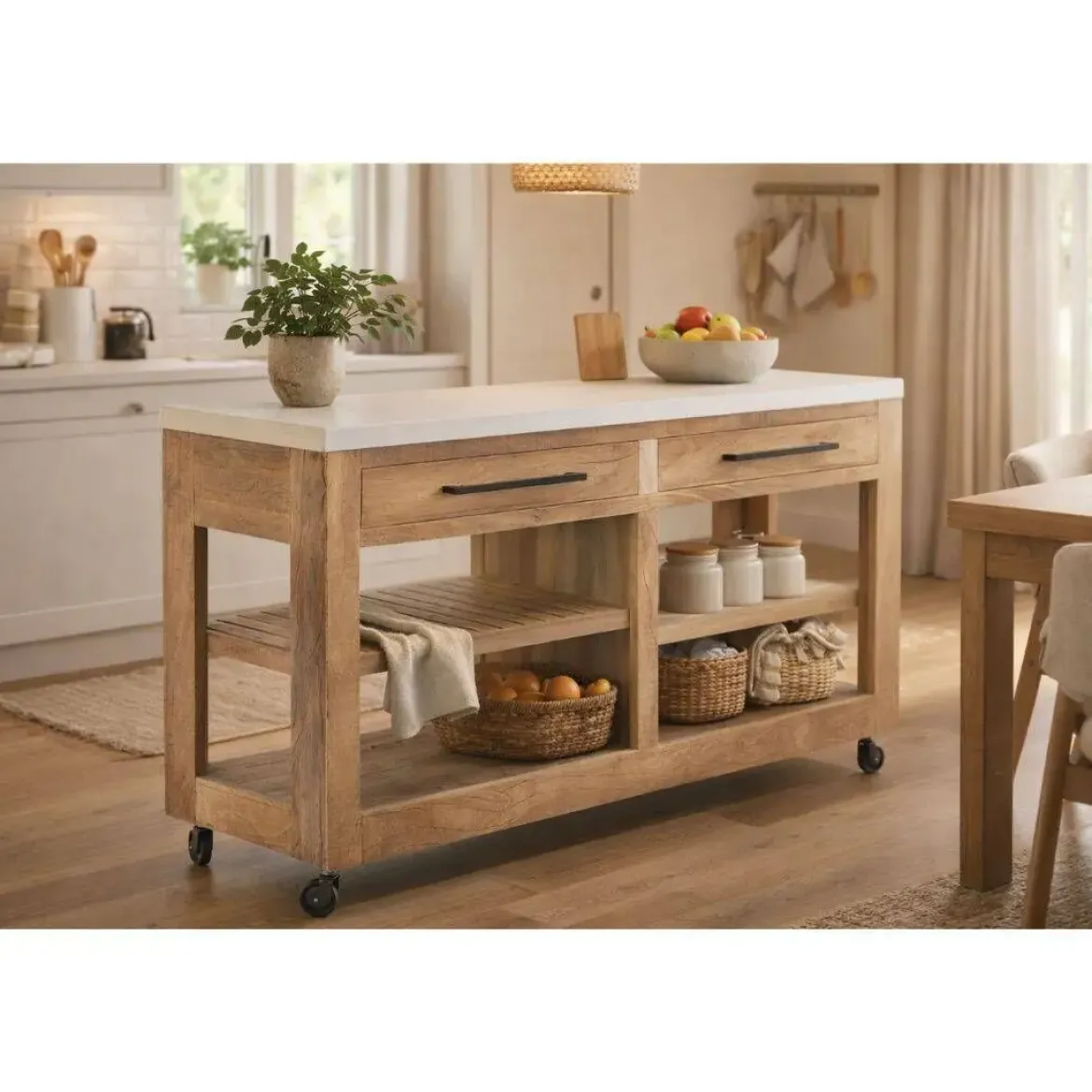 Consola Estructura de Madera Reciclada con Ruedas MB-222401