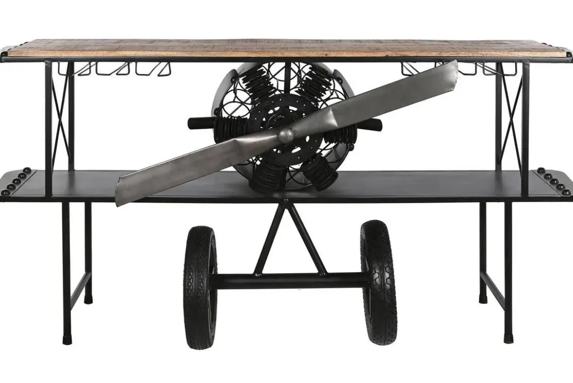 Consola Industrial Madera y Metal Diseño Avión Negro MB-211965