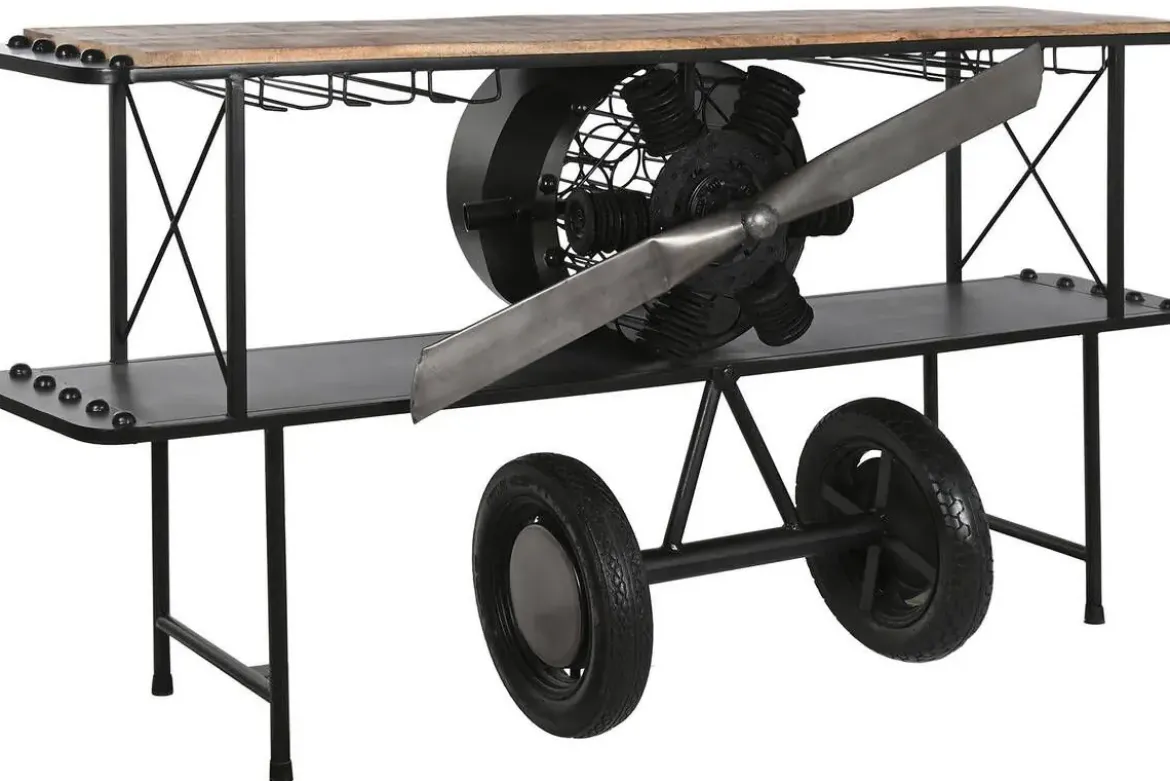 Consola Industrial Madera y Metal Diseño Avión Negro MB-211965