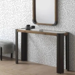 Consola metálica con madera y cristal en color natural GABAR 10950