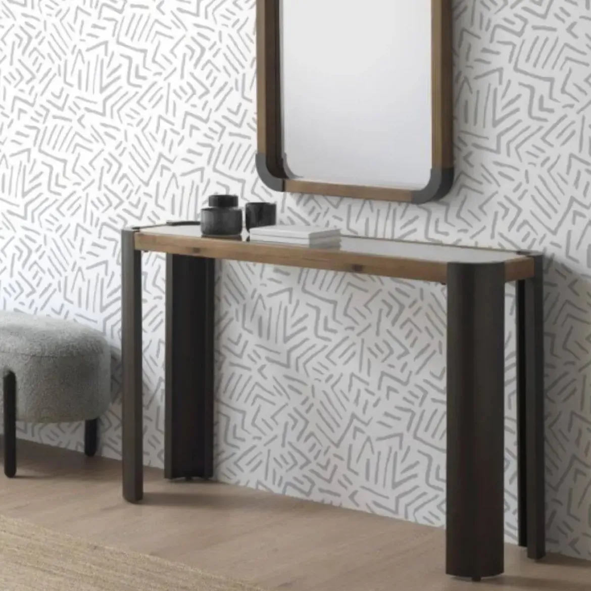 Consola metálica con madera y cristal en color natural GABAR 10950