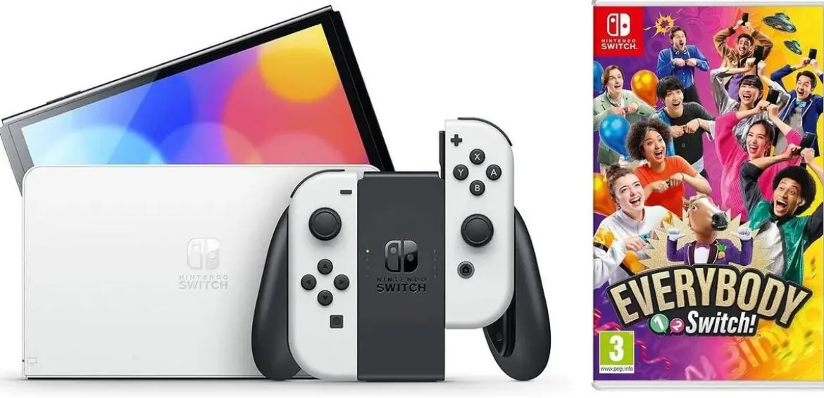 Consola Nintendo Switch OLED Blanca 64GB con Juego EVERYBODY 1-2 SWITCH 7454-4525