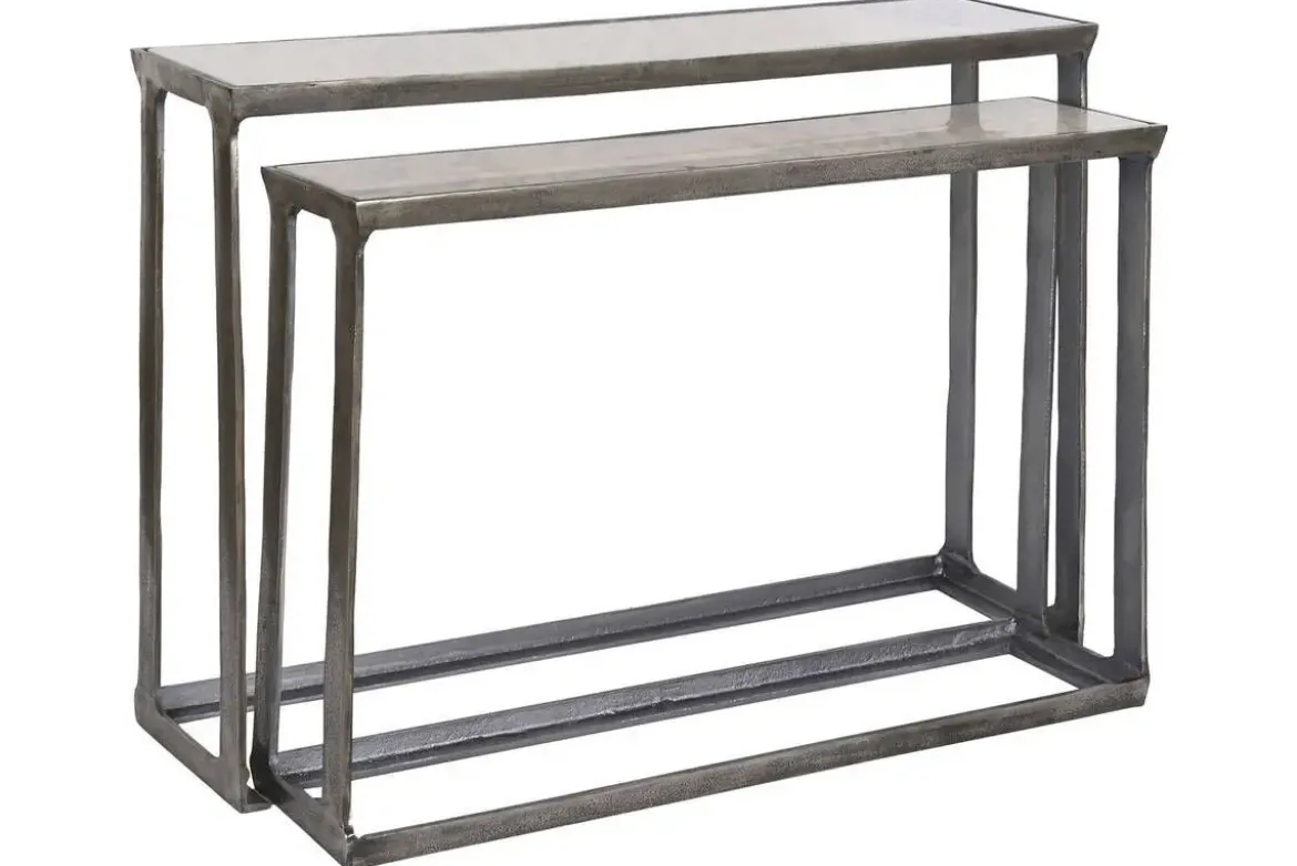 Consola Set 2 de Mármol y Aluminio Acabado Patinado MB-208493