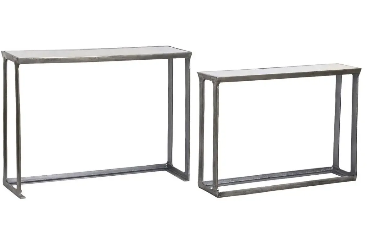 Consola Set 2 de Mármol y Aluminio Acabado Patinado MB-208493