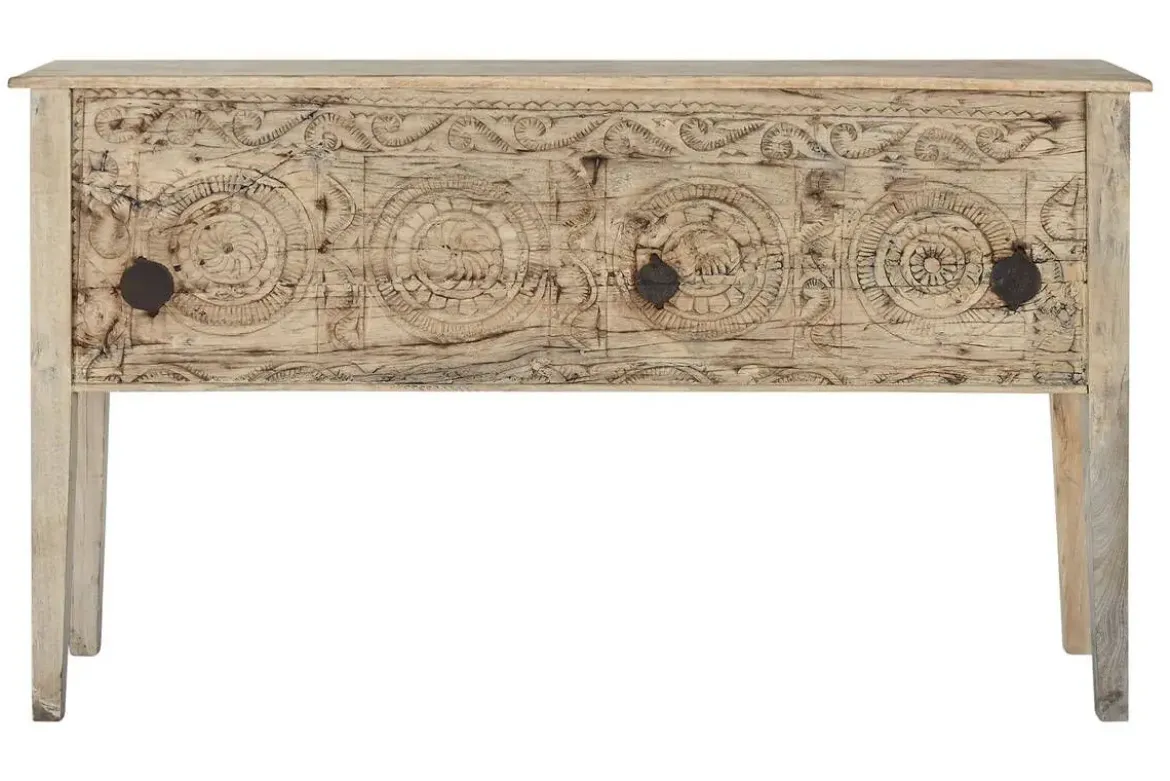 Consola Tallada en Madera Natural TECA MANGO MB-216542