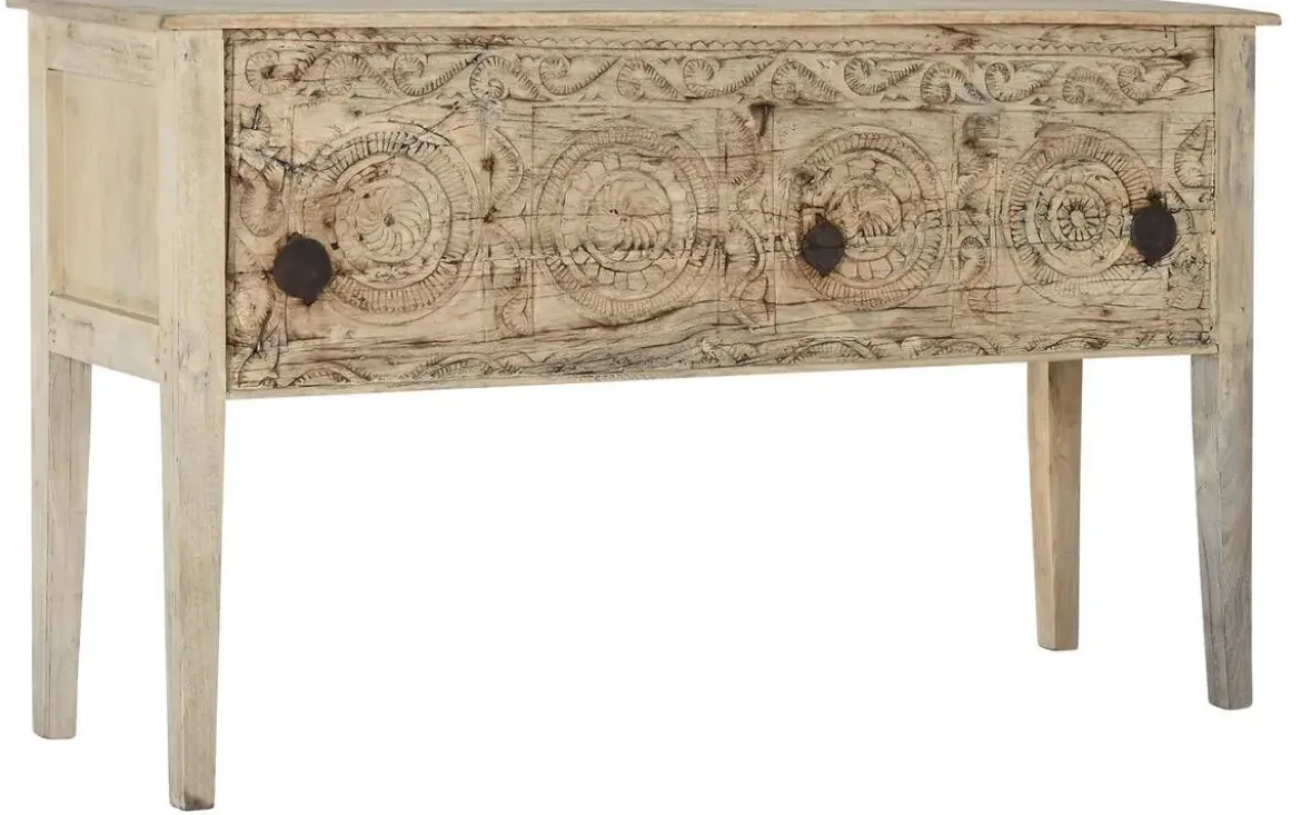 Consola Tallada en Madera Natural TECA MANGO MB-216542