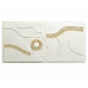 Cuadro Abstracto de Lienzo con Motivos en Rafia con Detalles Dorado y Blanco 81-492