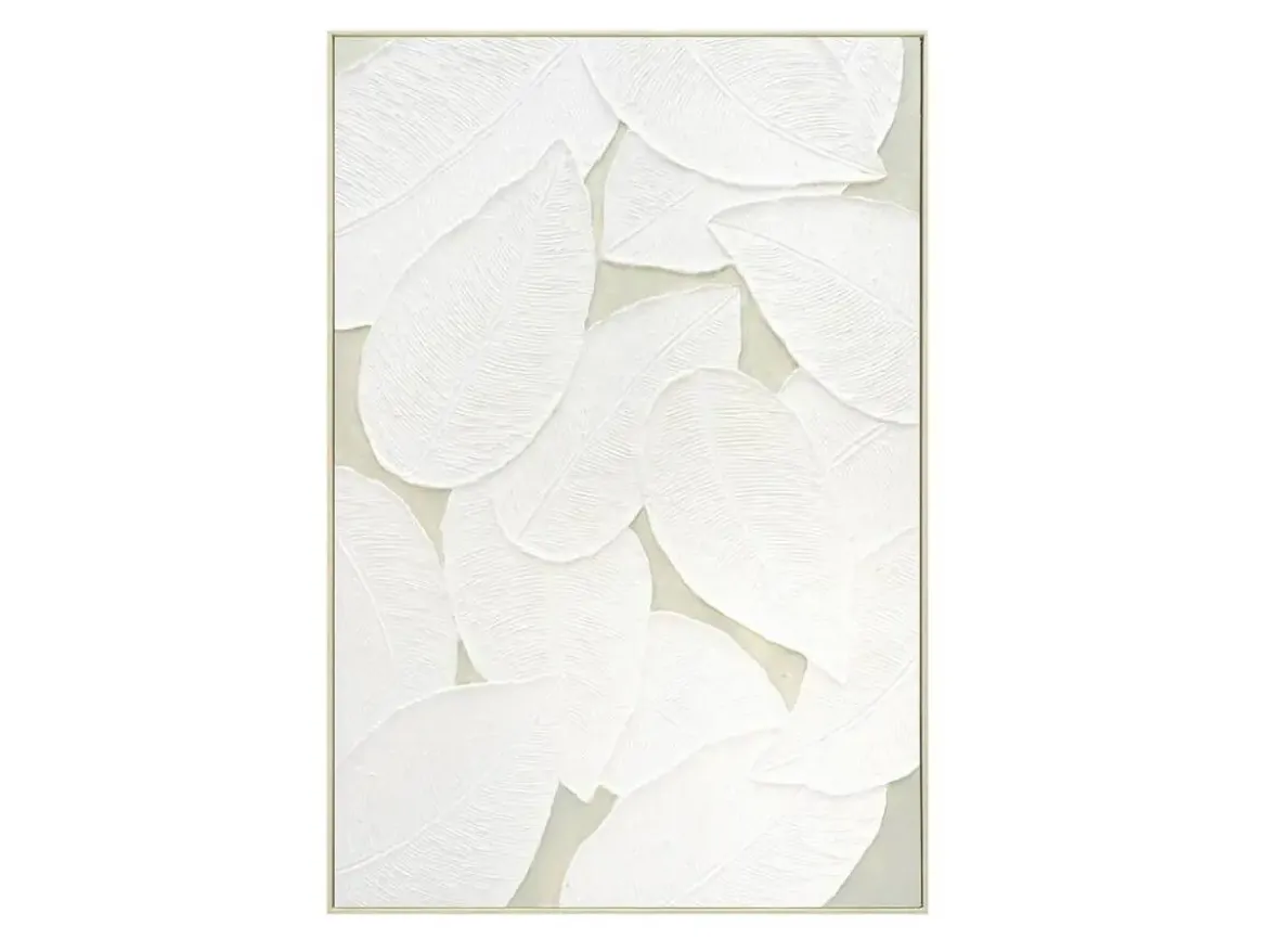 Cuadro Decorativo Abstracto con Hojas en Relieve Blanco 82 cm 80-225