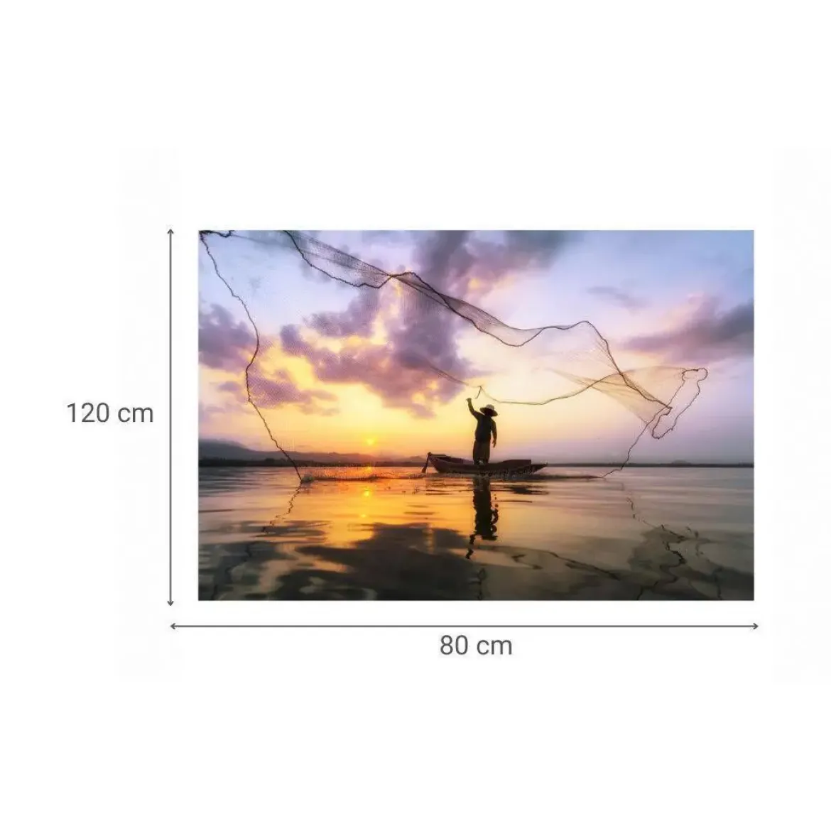 Cuadro de Cristal con Impresión del Atardecer y Silueta de pescador en Canoa 81-486