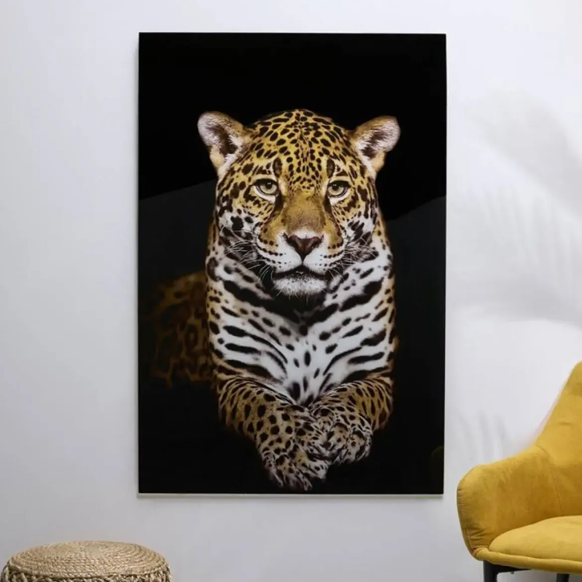 Cuadro de Cristal Impreso Leopardo en Negro 81-485