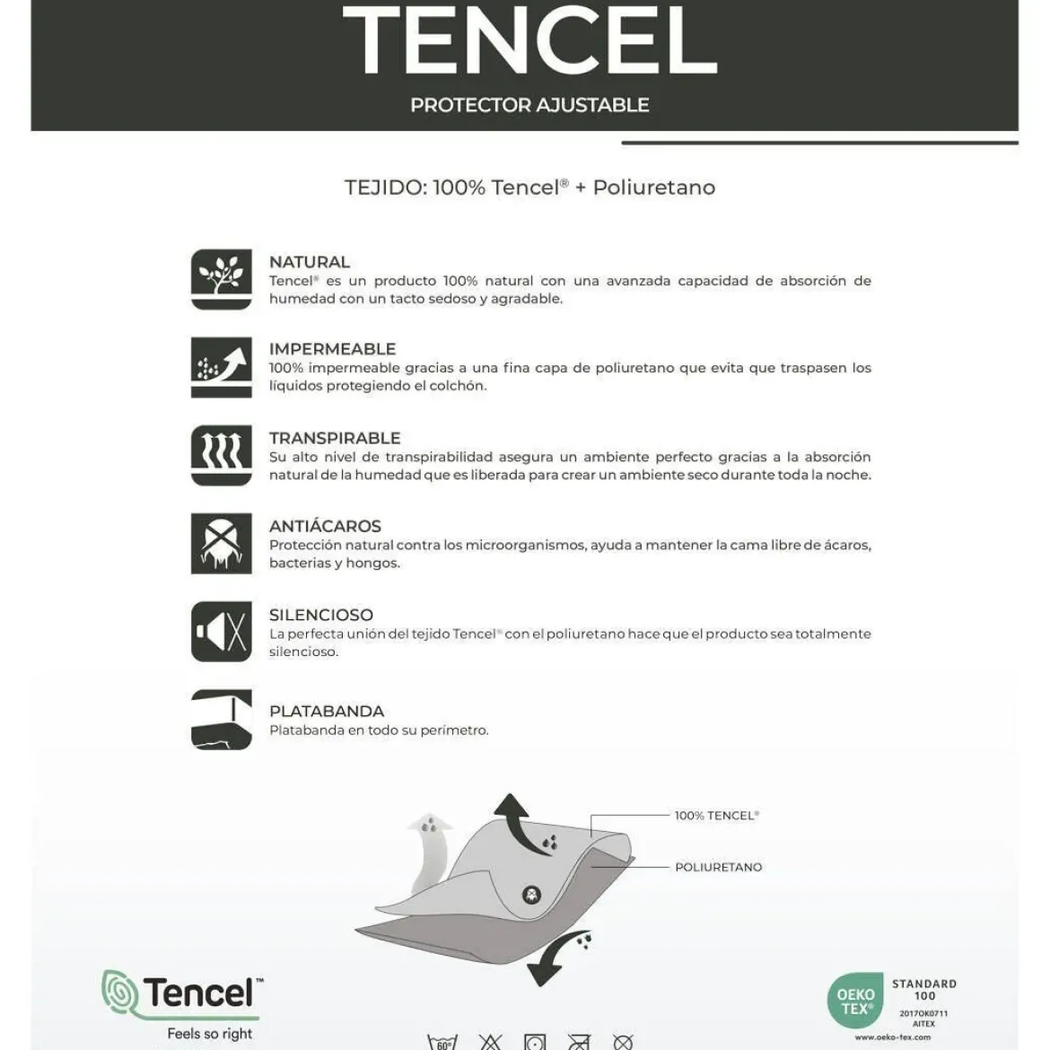 Cubrecolchón Impermeable de Tencel para Cama 150x190 cm CHS