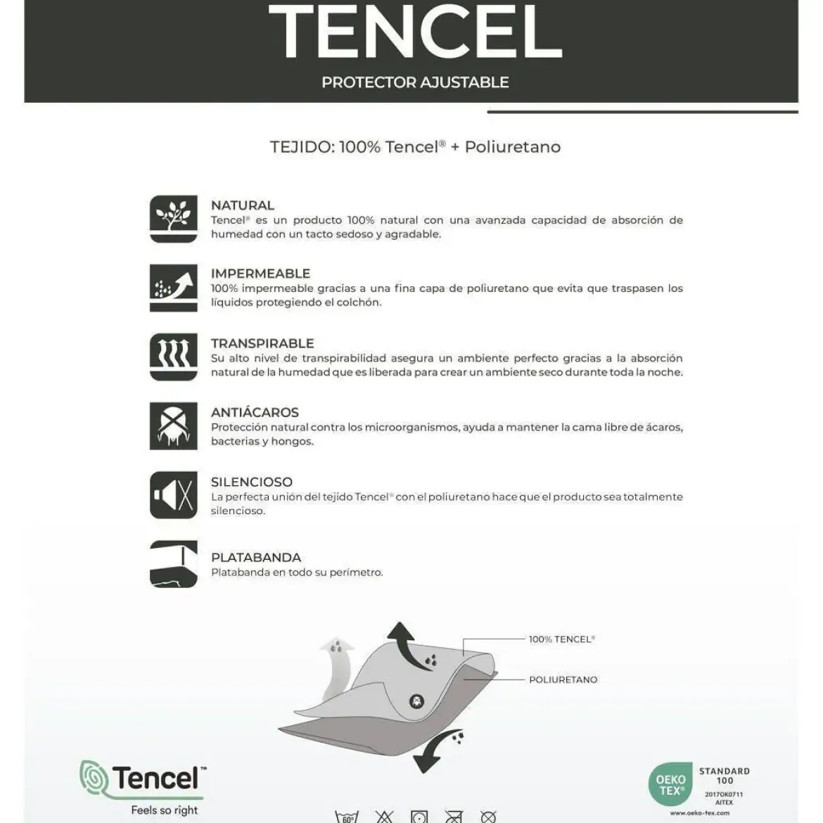 Cubrecolchón Impermeable de Tencel Para Cama de 90x190 CHS