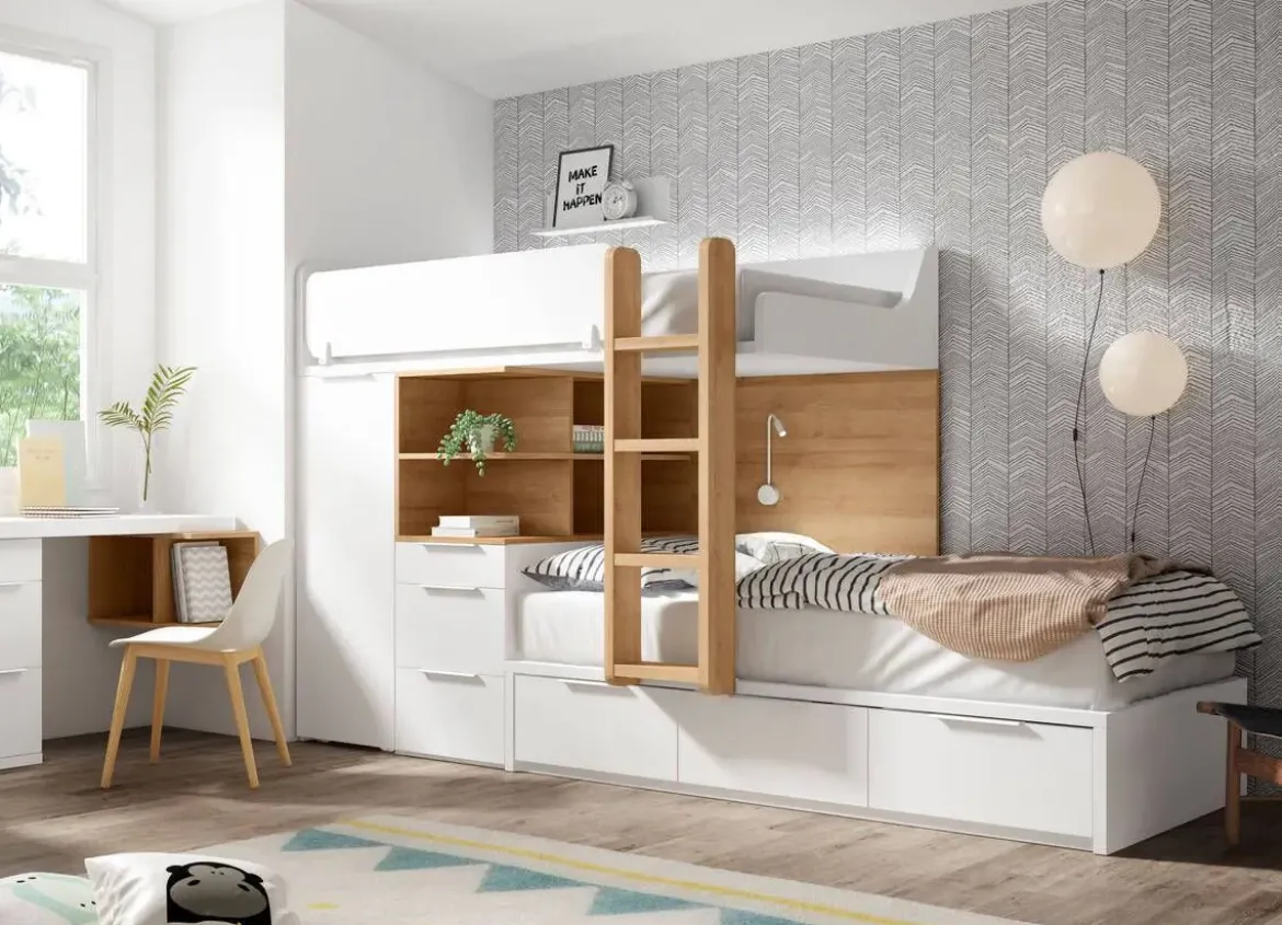 Dormitorio Juvenil Cama Tren ADAPT 43 con Cama Nido CUBE y Ropero Extraíble
