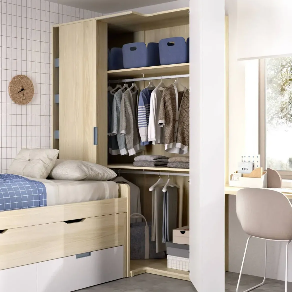 Dormitorio Juvenil con Armario Rincón y Cama MUNDO JOVEN C112