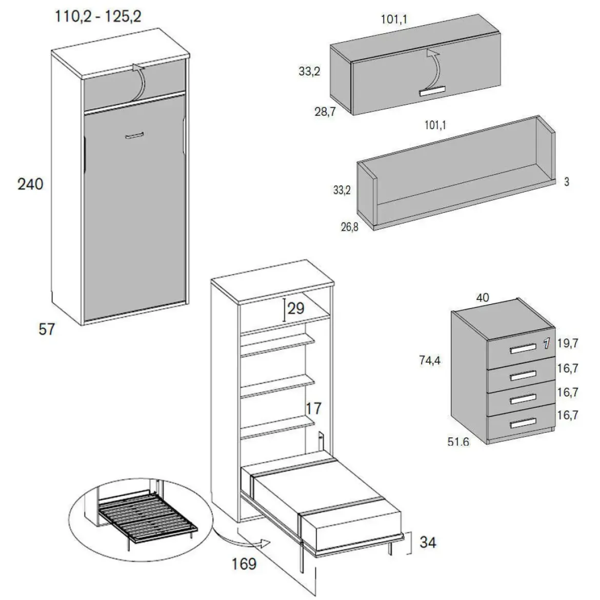 Dormitorio Juvenil con Cama Abatible y Mesa MUNDO JOVEN C409
