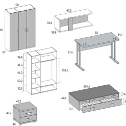 Dormitorio Juvenil con Cama Compacta y Armario MUNDO JOVEN C101