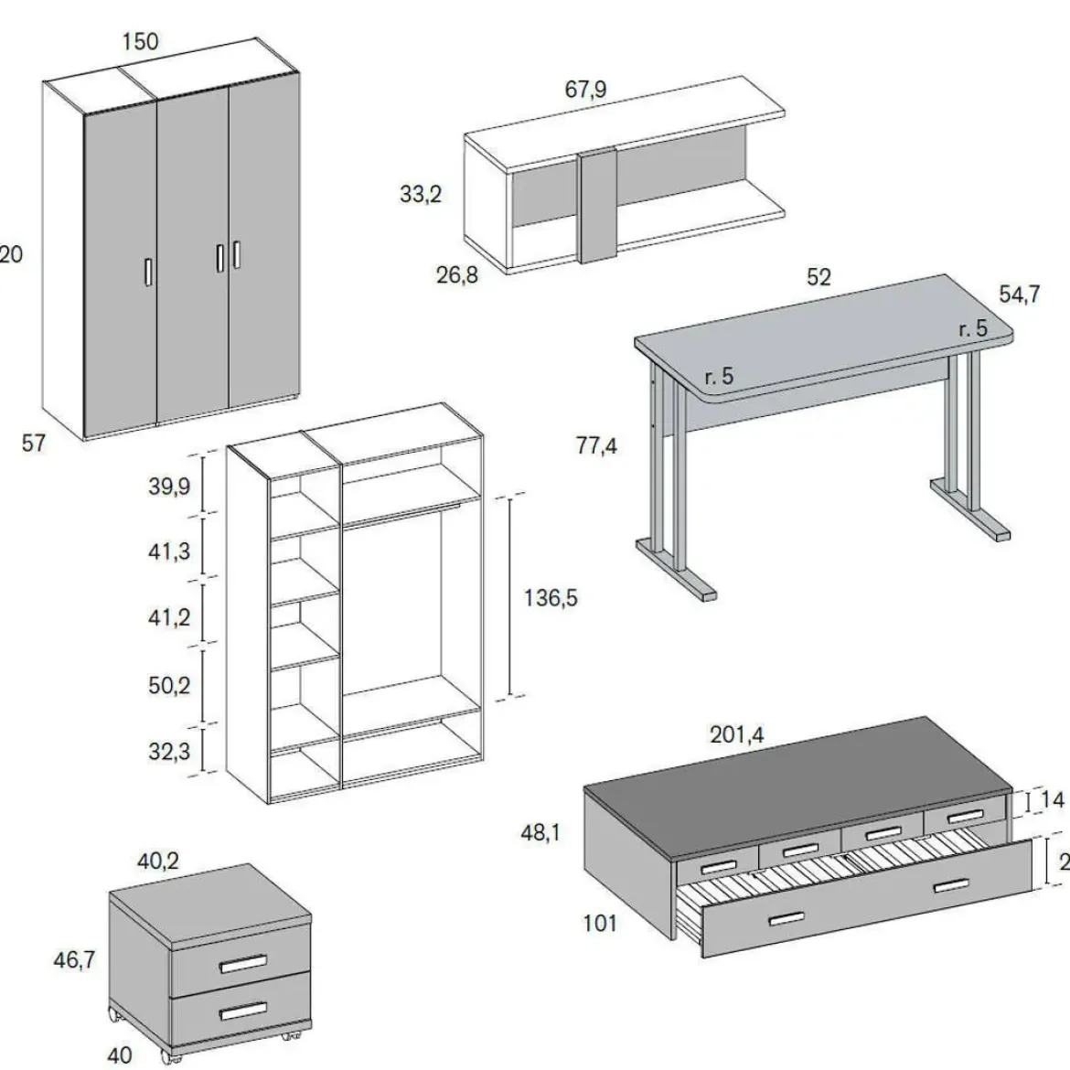 Dormitorio Juvenil con Cama Compacta y Armario MUNDO JOVEN C101