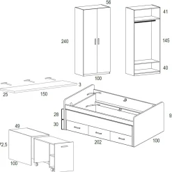 Dormitorio Juvenil con Cama Compacta y Armario WHYNOT 27