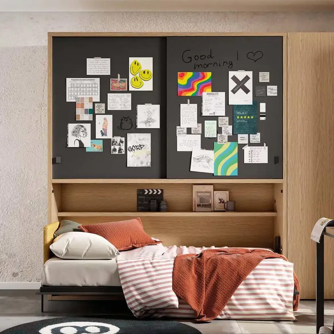 Dormitorio Juvenil con Cama Horizontal y Armario de Rincón DELULU 65