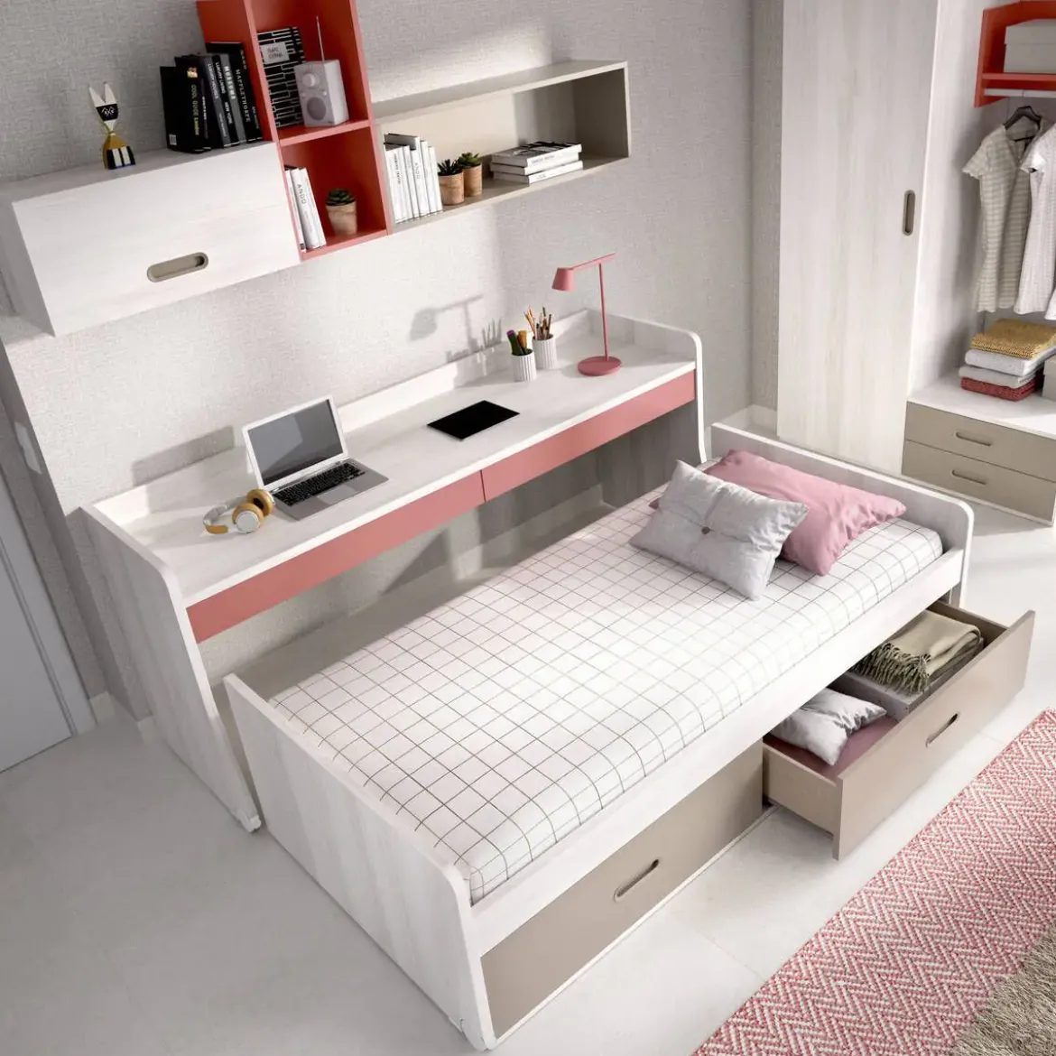 Dormitorio Juvenil con Cama Nido y Armario MUNDO JOVEN C102