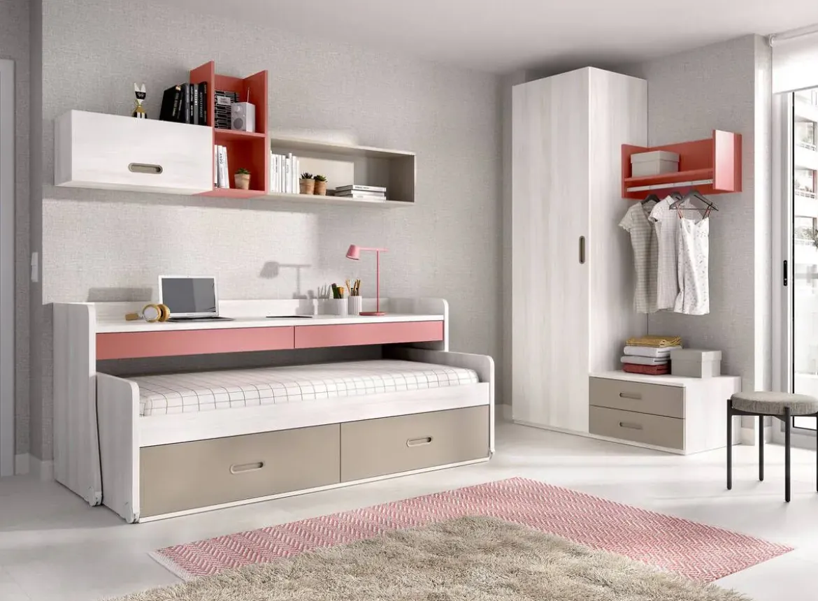Dormitorio Juvenil con Cama Nido y Armario MUNDO JOVEN C102