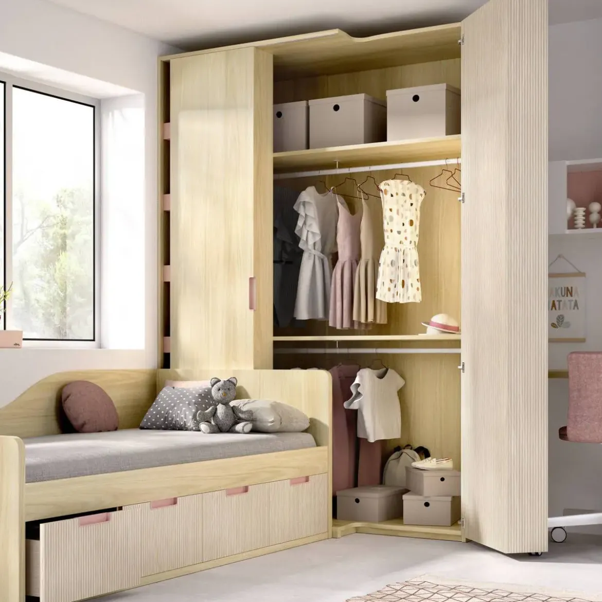 Dormitorio Juvenil con Cama Nido y Armario MUNDO JOVEN C206