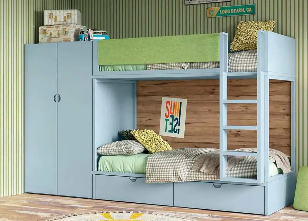 Dormitorio Juvenil con Litera y Armario 2 Puertas DELULU 45