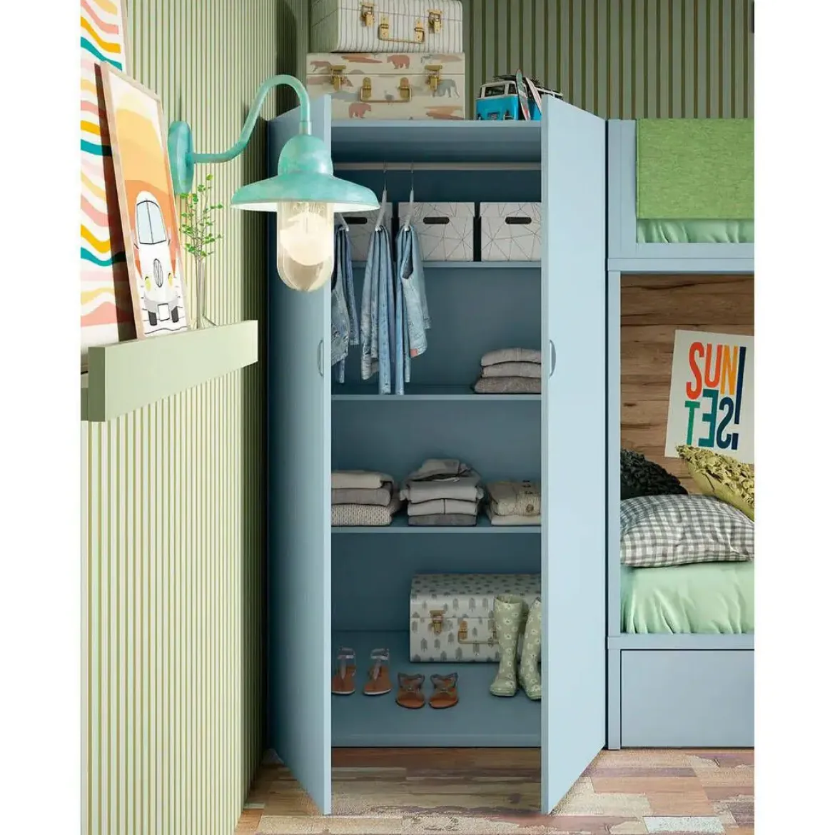 Dormitorio Juvenil con Litera y Armario 2 Puertas DELULU 45