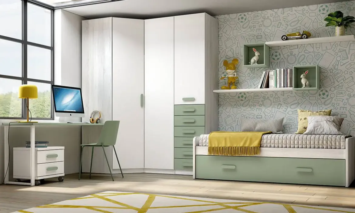 Dormitorio Juvenil LIDER GO 221 Acabado en Hibernian/Blanco/Mentha