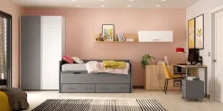 Dormitorio Juvenil LIDER GO 208 Acabados Zinc/Bambú/Blanco