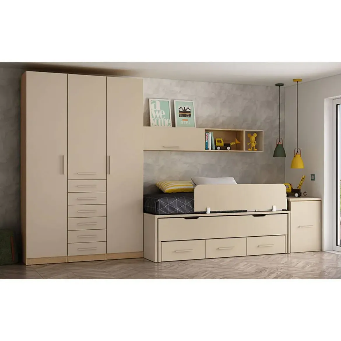 Dormitorio Juvenil LIDER GO 209 Acabado en Bambú/Perla