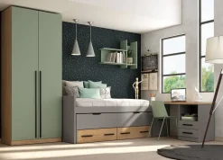 Dormitorio juvenil LIDER GO 217 con Acabados en Zinc/Bambú/Mentha