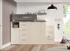 Dormitorio Juvenil SAND/VULCANO con Escritorio Extraíble y Ropero ADAPT 48