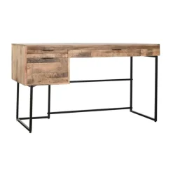 Escritorio de Madera de Mango con Cajones y Patas Metálicas Negras MB-200180