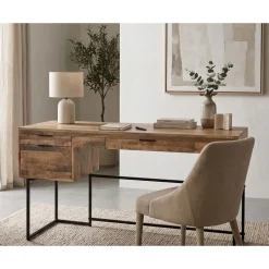 Escritorio de Madera de Mango con Cajones y Patas Metálicas Negras MB-200180