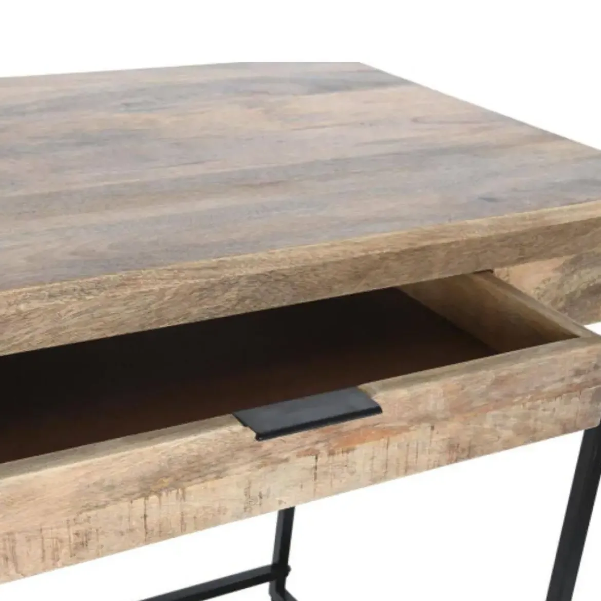 Escritorio de Madera de Mango con Cajones y Patas Metálicas Negras MB-200180