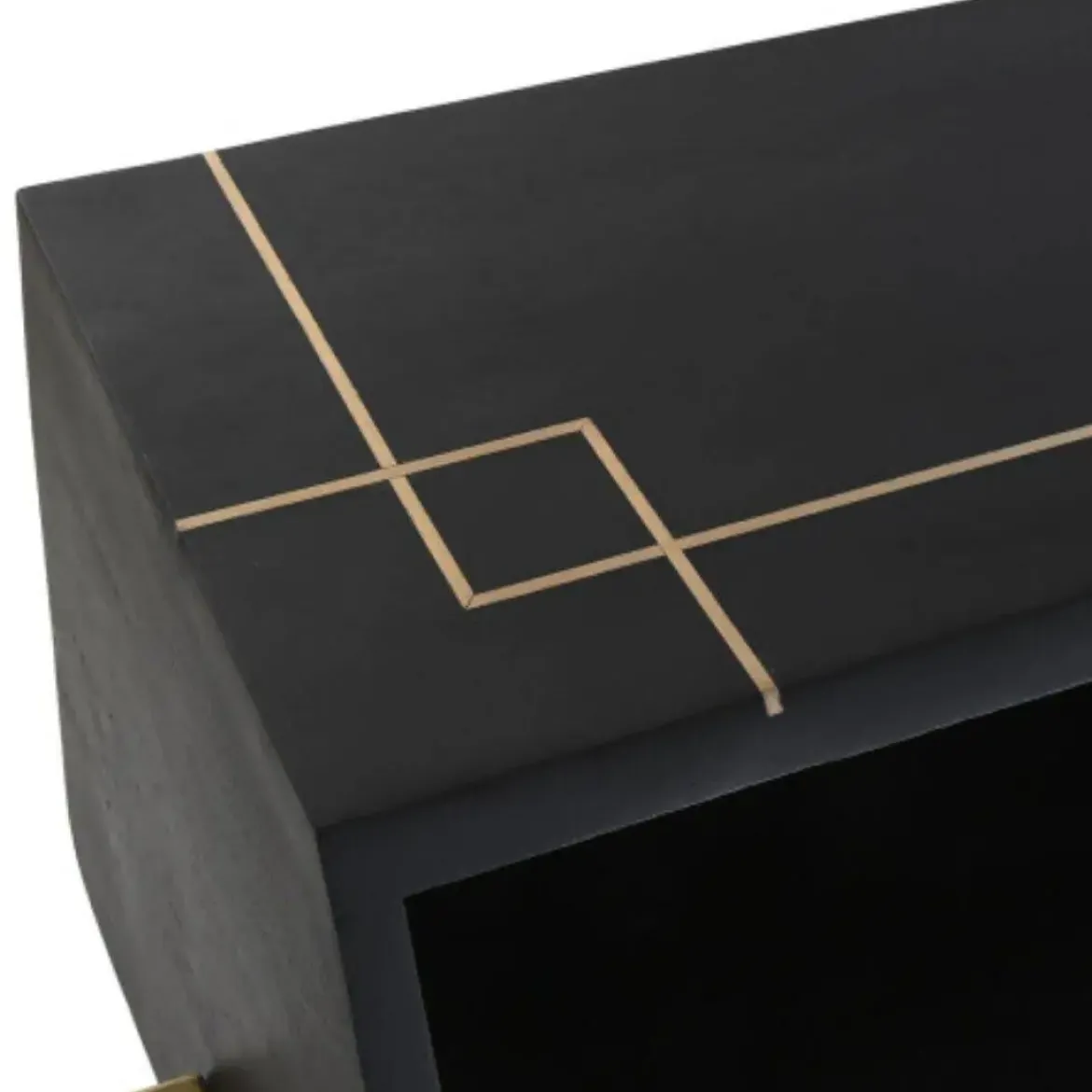 Escritorio de Madera de Mango Color Negra con Detalles Dorados MB-182710