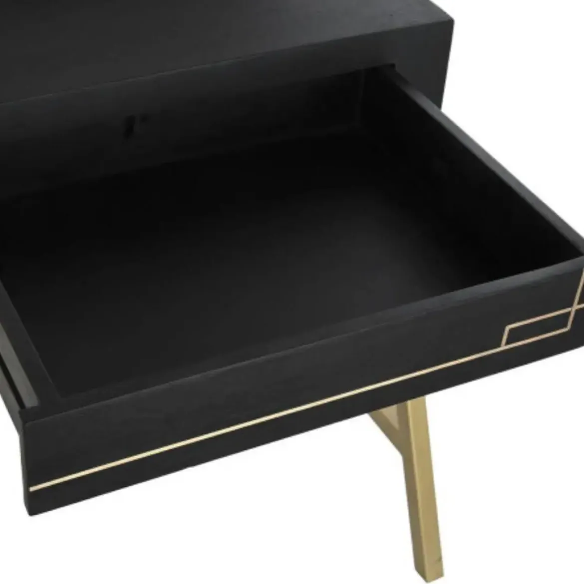 Escritorio de Madera de Mango Color Negra con Detalles Dorados MB-182710