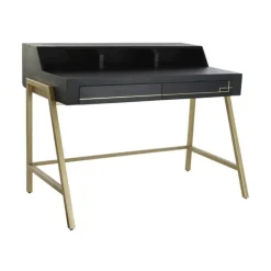 Escritorio de Madera de Mango Color Negra con Detalles Dorados MB-182710